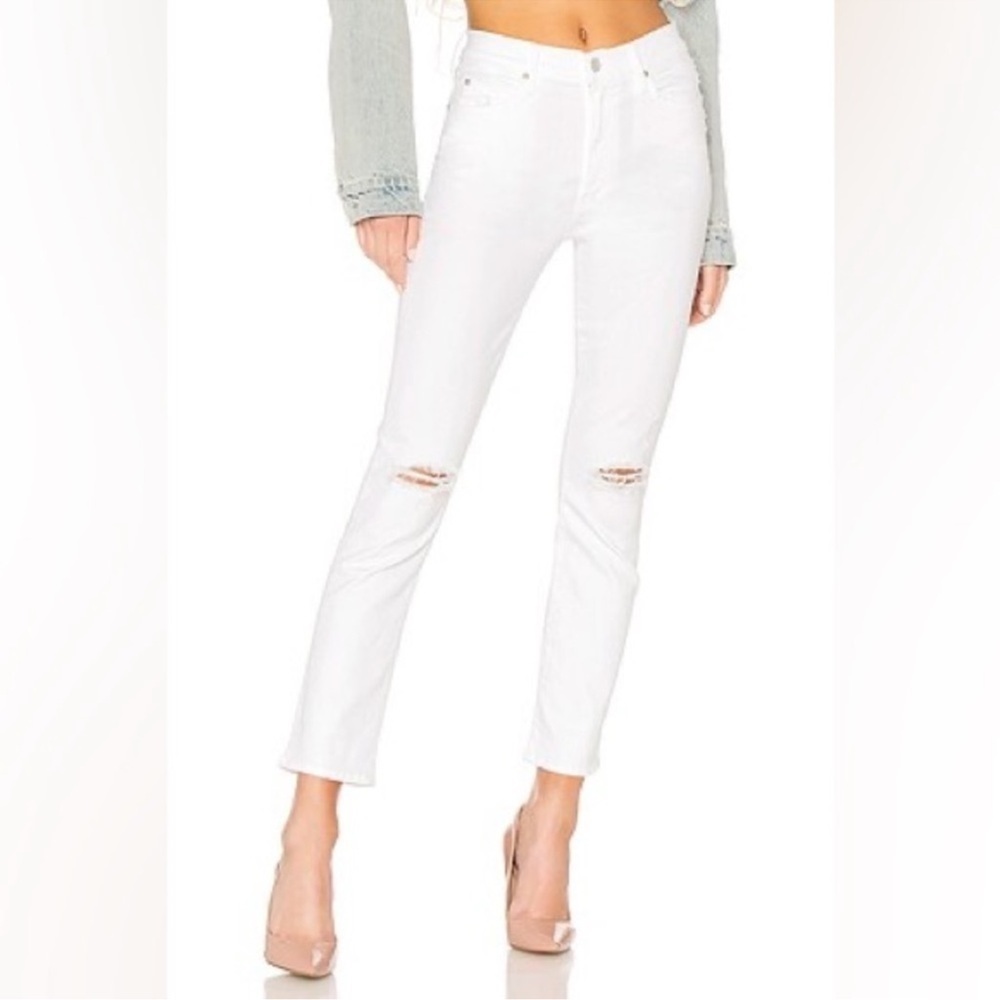 Mother White High Waisted Rascal Ankle Distressed Little Miss Innocent Jeans 25